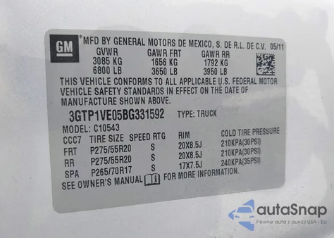 2011 GMC Sierra 1500 Sle from USA, damaged, VIN 3GTP1VE05BG331592